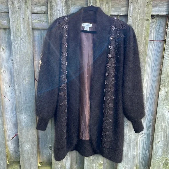 Vintage Angora Beaded Duster Cardigan • Dark Academia Romantic Goth - Picture 2 of 10